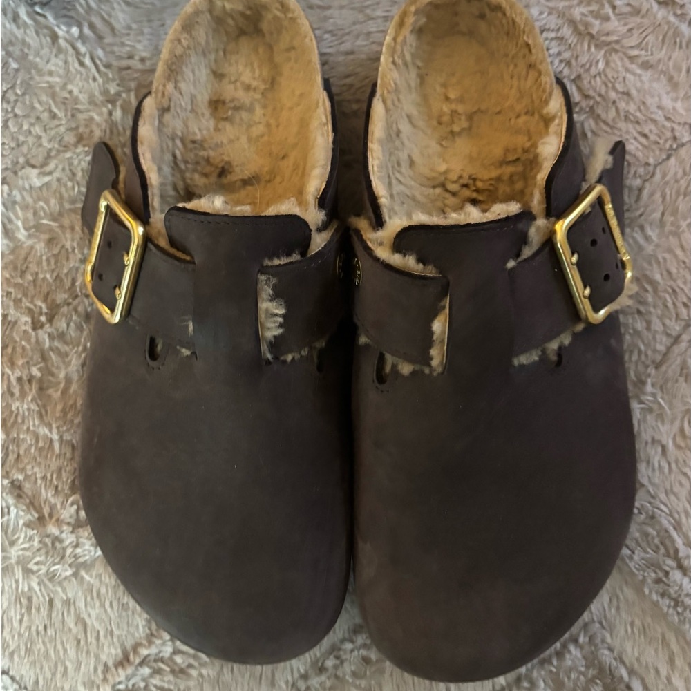 Birkenstock Brown Shearling Lined Mules Unisex 9-9.5/42 - Picture 1 of 5